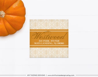 Printable Thanksgiving Return Address Label. Orange Fall Mailing Label, FA107