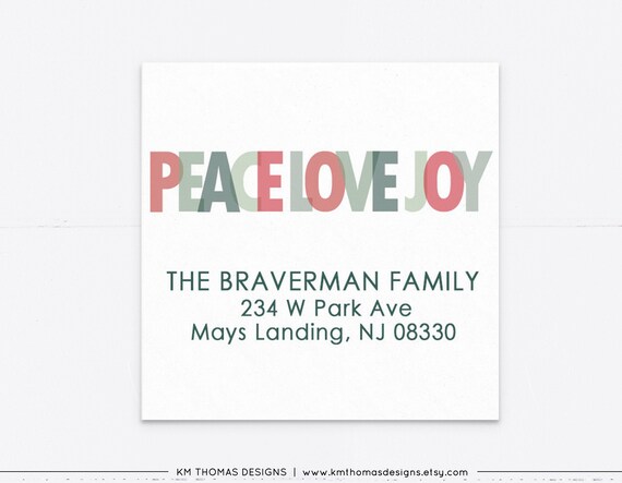 Holiday Address Label Printable, Christmas Return Address Label Sticker Peace Love Joy, Red and Green Label, WH117 Il_570xn
