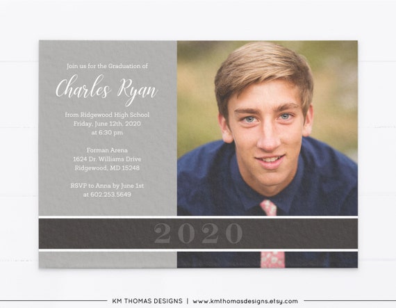 College Graduation Invitation Gray, High School Commencement Ceremony Printable, GR102 Il_570xn