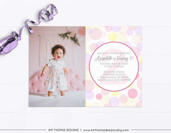 Pink Girl Bubble Birthday Party Invitation BD178 Il_570xn