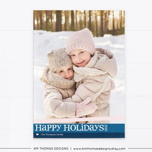 Tarjeta fotográfica navideña personalizada azul marino, tarjeta de Navidad imprimible, WH102