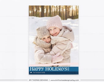 Holiday Photo Card Personalized Navy, Christmas Card Printable, WH102