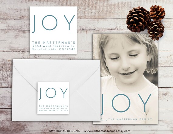 Joy Return Address Label - Square Label - Printable Return Address Label - Holiday Label - Christmas Label - Blue Label - WH214 Il_570xn