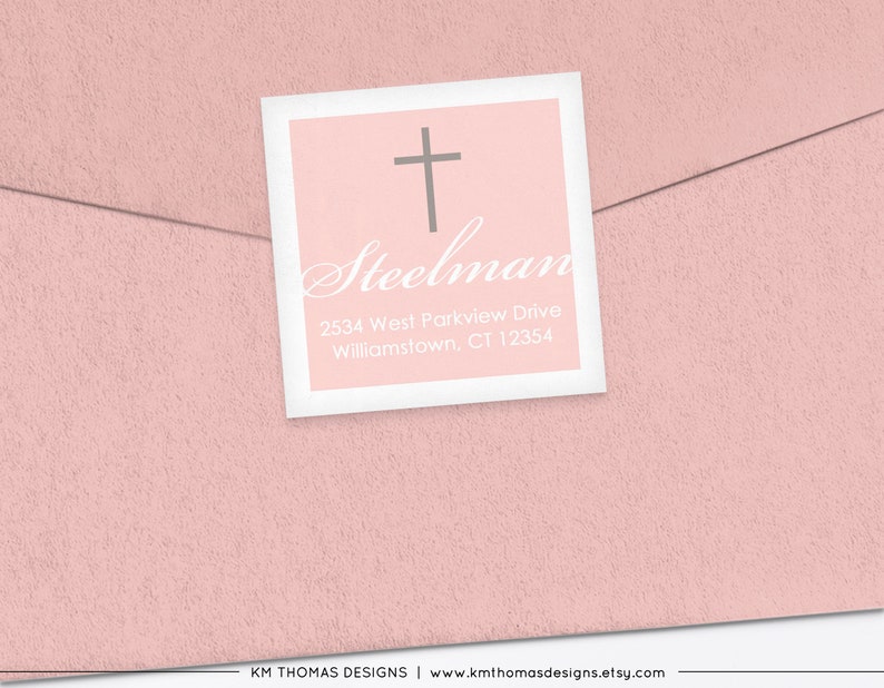 Return Address Label Sticker for Baptism Invitation, Printable Religious Address Label Pink, R103 image 3