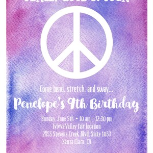Peace Sign Birthday Invitation Printable Girl Birthday | Etsy