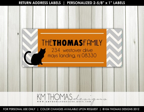 Black Cat Address Label: Halloween Return Address Label - Sticker - Retangular Label - Printable Design - #F101 Il_570xn