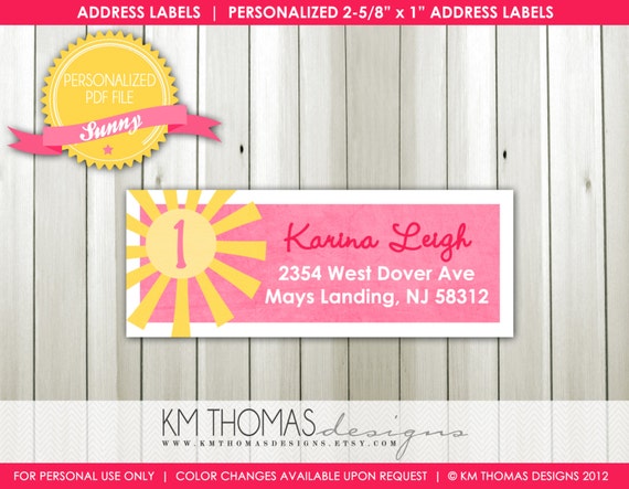 Sunshine Return Address Labels, You Are My Sunshine Address Label, Printable Personalized Address Sticker, Labels for Party Favors, BD116 Il_570xn