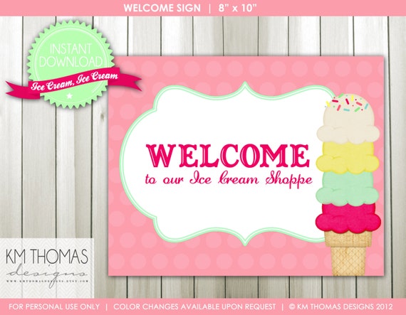Ice Cream Party - Printable Signs - Welcome & Happy Birthday - Printable Decorations - Instant Download - Item 131 Il_570xn