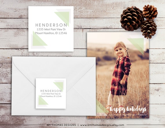 Holiday Return Address Label - Square Label - Printable Return Address Label - Holiday Label - Address Label - Green Triangles - WH220 Il_570xn