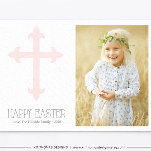 Ostern Fotokarte mit Kreuz, Printable Osterkarte mit Foto Rosa, EA104