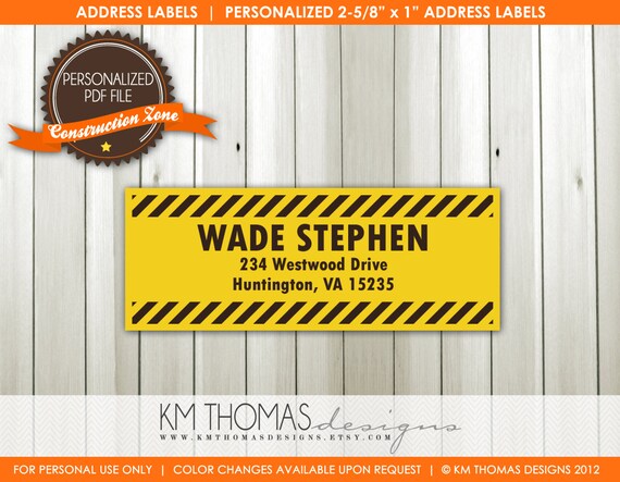 Printable Return Address Label - Construction Return Address Label - Work Truck Theme - Boy Birthday Party Label - BD103 Il_570xn
