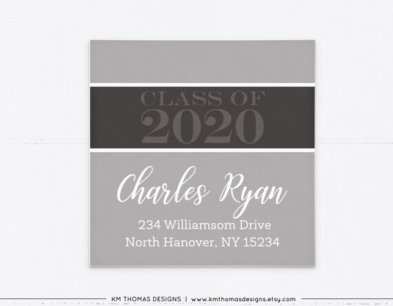 Graduation Return Address Label Gray, Printable Mailing Label Square, GR102 Il_570xn