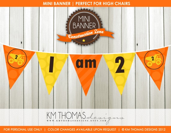 Construction High Chair Banner - Printable Mini Banner - Dump Truck Banner - Construction Zone Party - Truck Theme Party Printable - BD103 Il_570xn