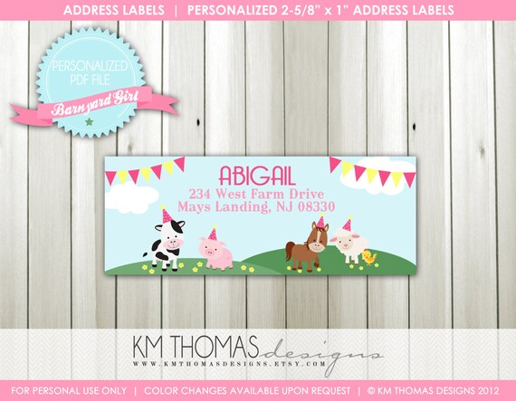 BARNYARD GIRL...Farm Girl Return Address Label...Printable Design...by KM Thomas Designs Item 115 Il_570xn