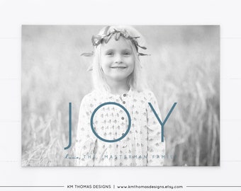 Modern Photo Christmas Card Joy, Holiday Photo Card Printable Blue, Personalized Family Photo Card, WH214