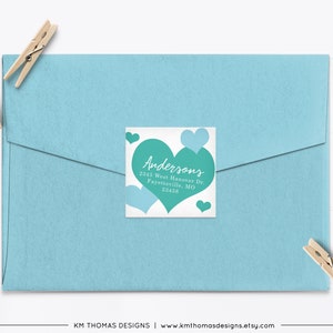 Printable Return Address Label with Blue Hearts, Valentines Day Label, VA104 image 9