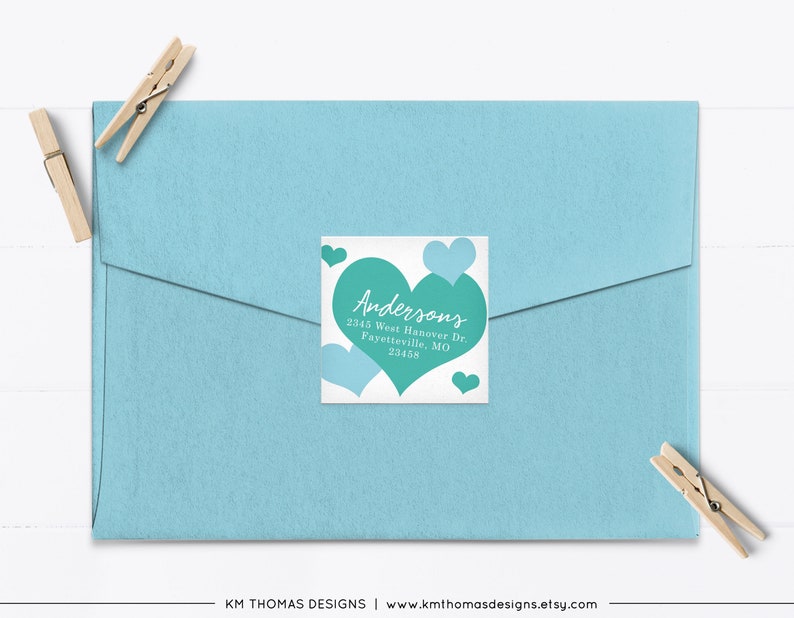 Printable Return Address Label with Blue Hearts, Valentines Day Label, VA104 image 9