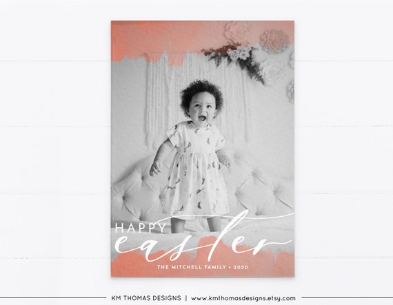 Easter Card Printable, Watercolor Easter Photo Card Peach, EA107 Il_570xn