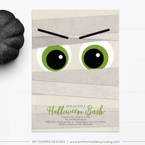 Convite de Halloween para impressão, convite digital para festa de aniversário de múmia, FA104