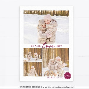 Tarjeta de Navidad 2019 con fotos, Tarjeta fotográfica navideña imprimible, Tarjeta fotográfica de Año Nuevo con varias fotos, WH126