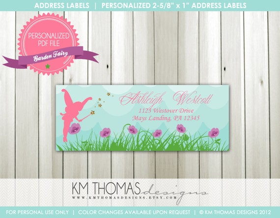 Fairy Return Address Label, Printable Fairy Label, Personalized Label, Custom Address Label, Girl Birthday Fairy Theme Label, Pink BD119 Il_570xn