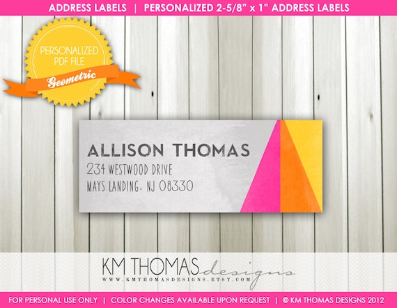GEOMETRIC...Custom Address Label or Sticker...Printable Design...by KM Thomas Designs Item 183 Il_570xn