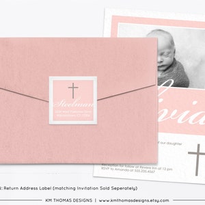 Return Address Label Sticker for Baptism Invitation, Printable Religious Address Label Pink, R103 image 4