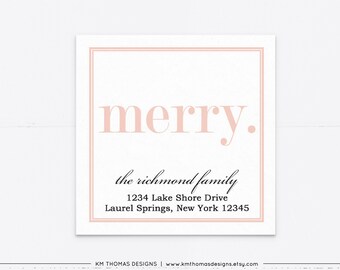 Return Address Label Sticker Merry, Christmas Address Label Pink, WH107