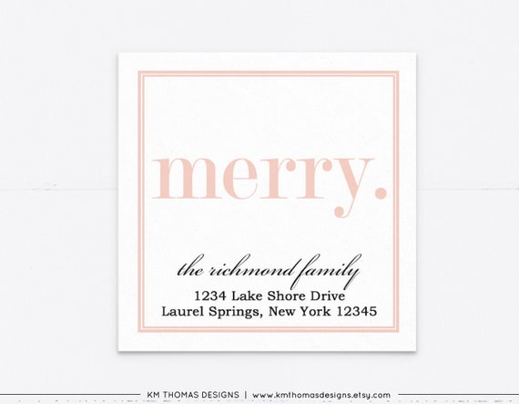 Return Address Label Sticker Merry, Christmas Address Label Pink, WH107 Il_570xn