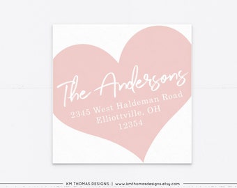 Pink Valentine Return Address Label, Printable Mailing Label with Heart, VA107