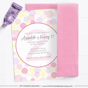 Printable Bubble Birthday Invitation, Pink Girl Birthday Party Theme, Blowing Bubbles, Pop Party, BD178 Pink/Purple