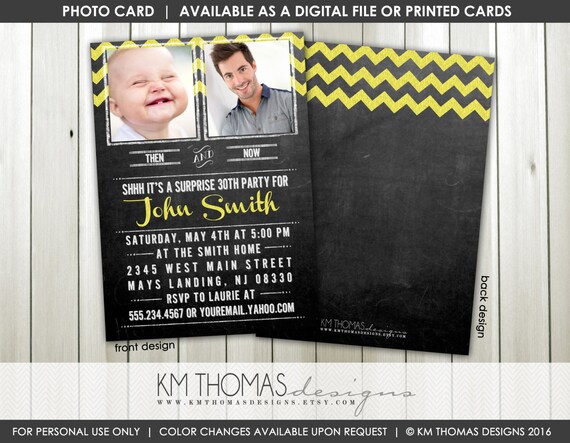 Milestone Photo Birthday Invitation : Custom Printable Milestone Birthday Party - 30th Birthday - 40th Birthday - Chalkboard - BD164 Il_570xn