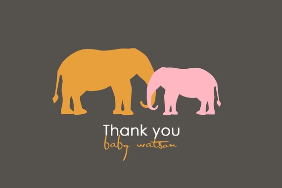 Elephant Thank You Cards - Baby Shower Thank You Card - Girl Thank You Card - Pink Orange - Printable Thank You Card - SH101 Il_570xn