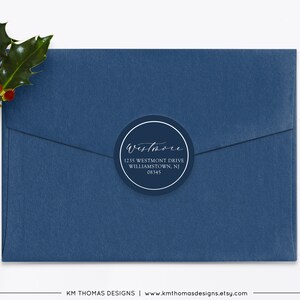 Personalized Return Address Sticker Round, Holiday Address Label Printable, Christmas Return Mailing Label Green, WH126 Navy