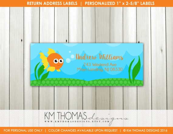 Goldfish Return Address Labels : Printable Fish Return Address Sticker - Matching Personalized Goldfish Party Labels - Underwater - BD139 Il_570xn