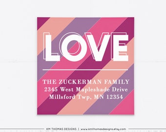 Love Return Address Label Printable, Pink and Purple Valentine Label, VA101