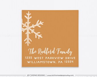 Personalized Christmas Return Address Label with Snowflake, Printable Holiday Address Sticker Tan, WH123