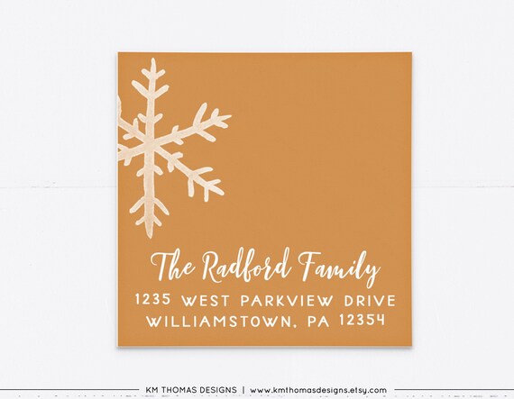 Personalized Christmas Return Address Label with Snowflake, Printable Holiday Address Sticker Tan, WH123 Il_570xn