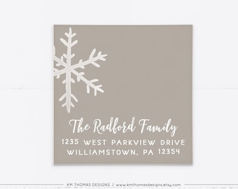 Printable Snowflake Return Address Label, Personalized Christmas Address Label, Gray Mailing Label, WH123