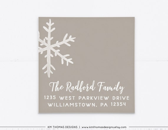Printable Snowflake Return Address Label, Personalized Christmas Address Label, Gray Mailing Label, WH123 Il_570xn