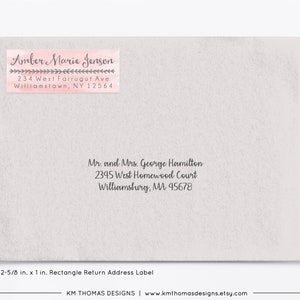 Watercolor Return Address Label Printable, Rectangle Mail Return Sticker Pink, GR101 image 2