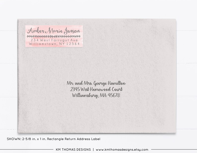 Watercolor Return Address Label Printable, Rectangle Mail Return Sticker Pink, GR101 image 2