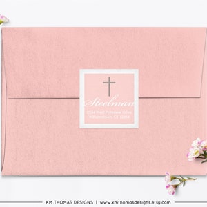 Return Address Label Sticker for Baptism Invitation, Printable Religious Address Label Pink, R103 Peach