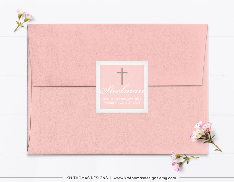 Return Address Label Sticker for Baptism Invitation, Printable Religious Address Label Pink, R103 Peach