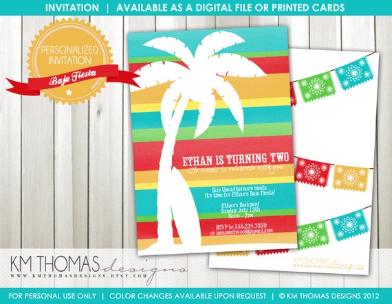 Baja Fiesta Birthday Party: Beach Party - Palm Tree - Fiesta - Surfboard - Printable - Digital - #185 Il_570xn