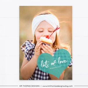 Valentijnsdagkaart met foto, moderne fotokaart met aquahart, veel liefdeslabel, VA107