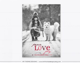 2023 Christmas Card Photo Printable, Personalized Photo Holiday Card Red, Peace Love Joy Photo Card, WH190