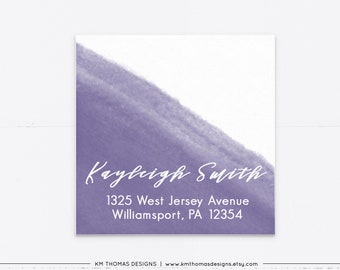 Watercolor Return Address Sticker Purple, Printable Mailing Address Label, GR114