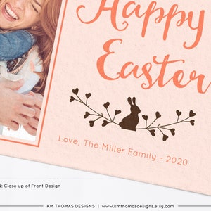 Bunny Easter Card with Photo, Personalized Picture Card Pink, EA101 image 3