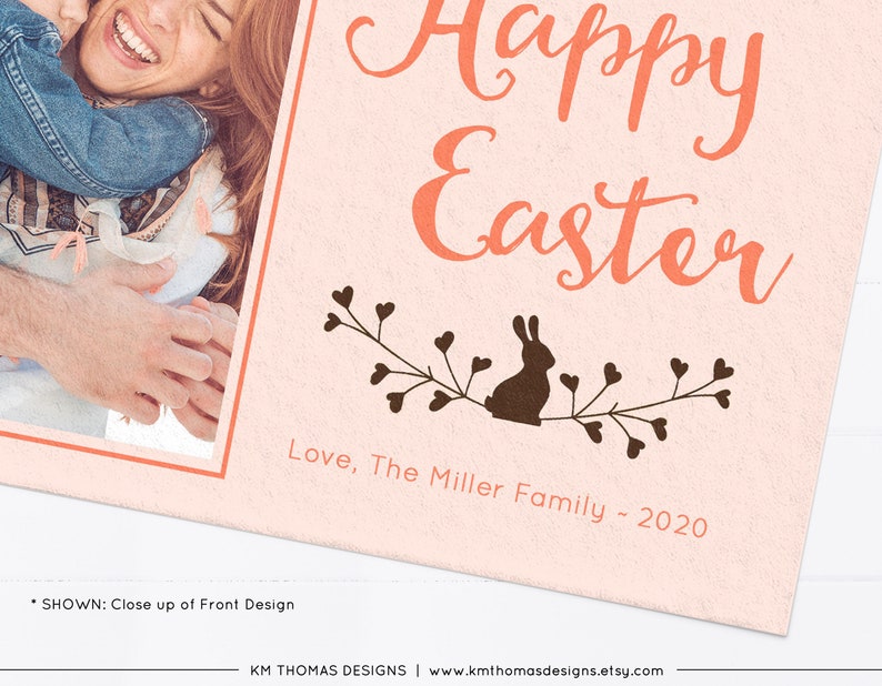 Bunny Easter Card with Photo, Personalized Picture Card Pink, EA101 image 3